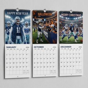 Dallas Cowboys Football Calendar 2026 - NFL Team Star Players Spiral Bound Wall Decor