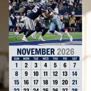 Dallas Cowboys Football Calendar 2026 - NFL Team Star Players Spiral Bound Wall Decor