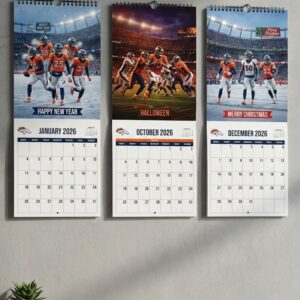 Denver Broncos 2026 Wall Calendar - NFL Football Team Action Shots, Spiral Bound Organizer with Glossy Finish