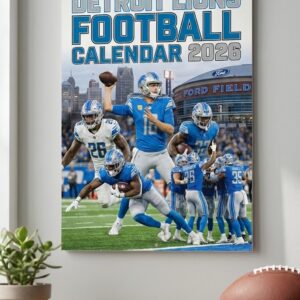 Detroit Lions Football Calendar 2026 - Spiral-Bound Wall Hanging with Dynamic Player Photo Collage, NFL Fan Gift