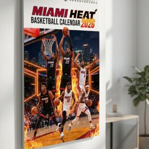 Miami Heat Basketball Calendar 2026 - Spiral-Bound Wall Hanging with Dynamic Player Action Collage