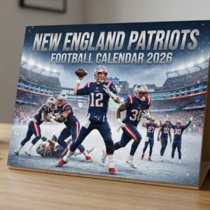 New England Patriots Desk Calendar 2026 - NFL Football Fan Gift with Dynamic Game Day Action Photo