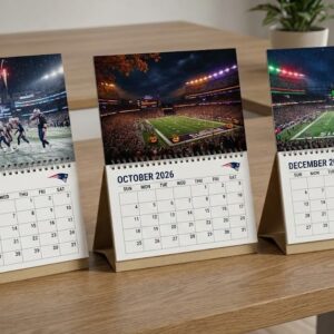 New England Patriots Desk Calendar 2026 - NFL Football Fan Gift with Dynamic Game Day Action Photo