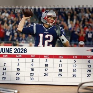 New England Patriots Desk Calendar 2026 - NFL Football Fan Gift with Dynamic Game Day Action Photo