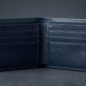 New England Patriots Leather Wallet - Navy Blue Bifold with Raised Metal Team Logo