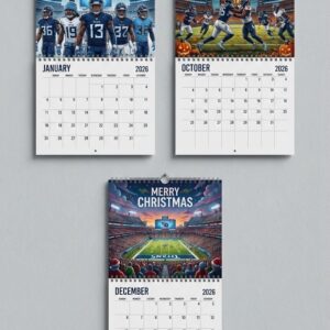 Tennessee Titans Football Calendar 2026 - NFL Team Player Action Shots Spiral Bound Wall Decor