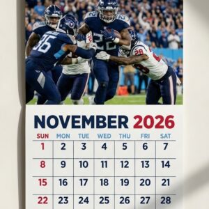 Tennessee Titans Football Calendar 2026 - NFL Team Player Action Shots Spiral Bound Wall Decor