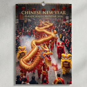 Chinese New Year Wall Calendar 2026 - Vibrant Dragon and Lion Dance Parade Theme, Spiral-Bound Planner
