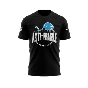 Detroit Lions Anti-Fragile T-Shirt - Nike NFL Fan Gear with Distressed Slogan and City Skyline Graphic