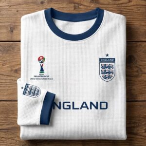 England 2026 World Cup Long Sleeve Shirt - Concept Football Fan Jersey with Waffle Knit Texture