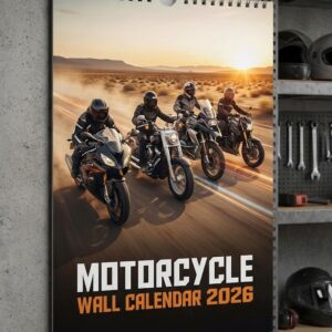 Motorcycle Wall Calendar 2026 - Spiral-Bound Monthly Planner with Glossy High-Action Photography for Bikers