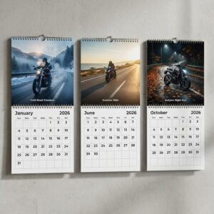 Motorcycle Wall Calendar 2026 - Spiral-Bound Monthly Planner with Glossy High-Action Photography for Bikers