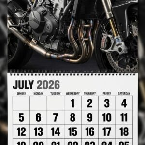 Motorcycle Wall Calendar 2026 - Spiral-Bound Monthly Planner with Glossy High-Action Photography for Bikers