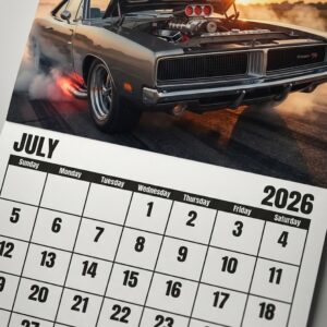 Muscle Car Wall Calendar 2026 - Spiral-Bound 12-Month Planner with Classic & Modern Cars, 3D Metallic Text Effect