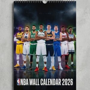 NBA Wall Calendar 2026 - Featuring Superstar Players, 12-Month Hanging Organizer with Glossy Finish