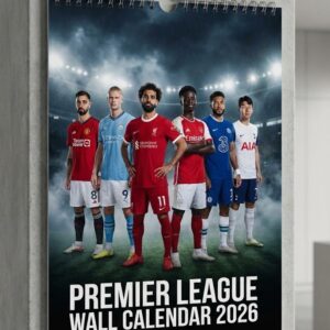 Premier League Wall Calendar 2026 - Featuring Star Players Haaland, Salah, and Saka with a Dramatic Stadium Cover Design