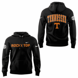 Tennessee Volunteers Rocky Top Hoodie - Black Nike Pullover Sweatshirt with SEC Logo and Bold Athletic Block Lettering