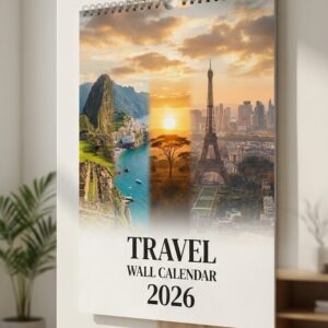 Travel Wall Calendar 2026 - Spiral Bound Monthly Planner with Photographic Collage of World Landmarks