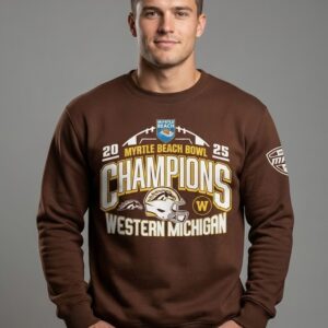 Western Michigan 2025 Myrtle Beach Bowl Sweatshirt - Champions Fan Apparel with Bold Graphics, Brown Crewneck