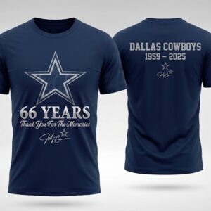 Dallas Cowboys 66th Anniversary T-Shirt - 1959-2025 Thank You For The Memories Tee