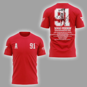 Sergei Fedorov Detroit Red Wings Shirt - Number 91 Tribute Tee with Signature and Career Highlights Graphic