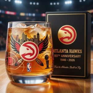 Atlanta Hawks 80th Anniversary Whiskey Glass - NBA Gift Set