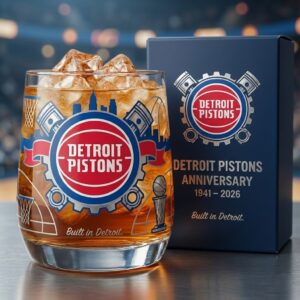 Detroit Pistons Anniversary Whiskey Glass - NBA Gift Set