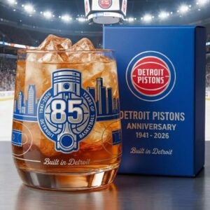 Detroit Pistons Anniversary Whiskey Glass - NBA Gift Set