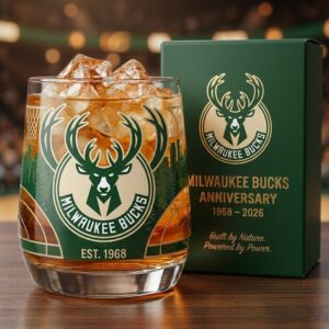 Milwaukee Bucks Anniversary Whiskey Glass - Commemorative NBA Team Barware Gift