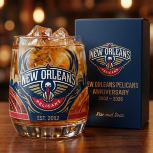 New Orleans Pelicans Anniversary Whiskey Glass - NBA Collectible Rocks Glass Gift