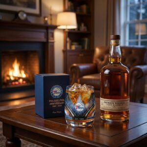 Philadelphia 76ers Anniversary Whiskey Glass - Commemorative 1946-2026 Rocks Glass Gift Set