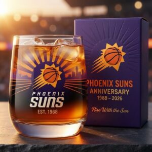 Phoenix Suns Anniversary Whiskey Glass - NBA Basketball Rocks Glass Gift