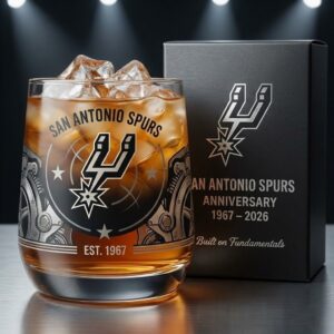 San Antonio Spurs Anniversary Whiskey Glass - Etched Rocks Glass Gift Set