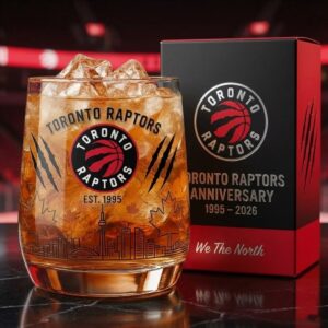 Toronto Raptors Whiskey Glass - Anniversary Edition with Toronto Skyline