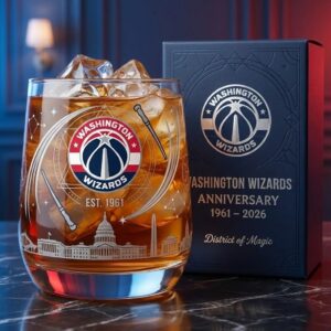 Washington Wizards Anniversary Whiskey Glass - Etched D.C. Skyline Rocks Glass