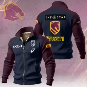 Brisbane Broncos Fleece Jacket - NRL Rugby League Sherpa Lined Zip Up Coat