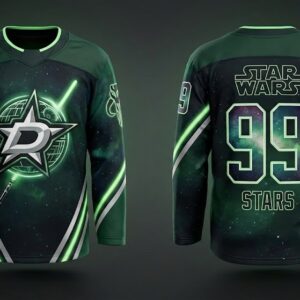 Dallas Stars Star Wars Hockey Jersey - Custom Crossover Design with Lightsaber and Galaxy Print