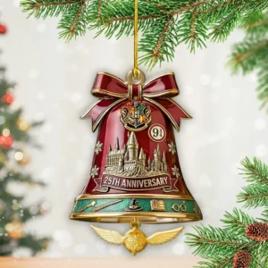 Harry Potter 25th Anniversary Bell Ornament - Hogwarts Castle Christmas Tree Decor with Golden Snitch