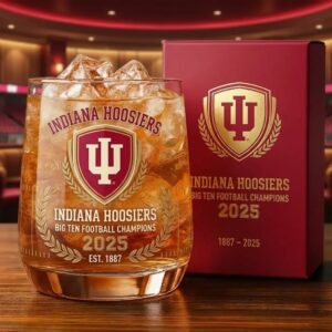 Indiana Hoosiers Football Champions Whiskey Glass - 2025 Big Ten Champions Commemorative Rocks Glass with Gift Box