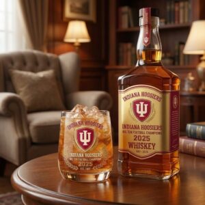 Indiana Hoosiers Football Champions Whiskey Glass - 2025 Big Ten Champions Commemorative Rocks Glass with Gift Box