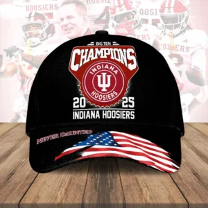 Indiana Hoosiers Big Ten Champions Cap - 2025 Football American Flag Never Daunted Hat