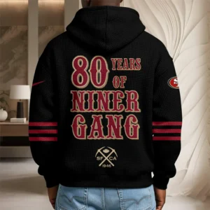San Francisco 49ers Niner Gang Hoodie - 80 Years Anniversary Waffle Knit Zip Sweatshirt