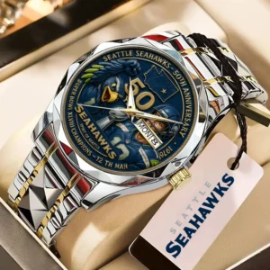 Seattle Seahawks 50th Anniversary Watch - NFL Commemorative 3D Stainless Steel Wristwatch