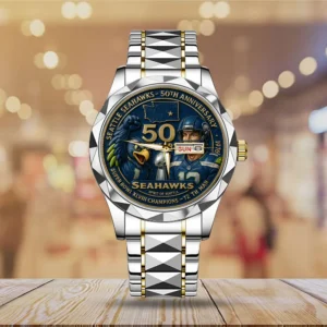 Seattle Seahawks 50th Anniversary Watch - NFL Commemorative 3D Stainless Steel Wristwatch