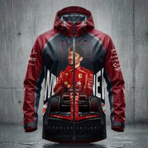 Charles Leclerc Formula 1 Jacket - Scuderia Ferrari 3D Graphic Hooded Rain Jacket