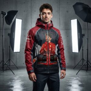 Charles Leclerc Formula 1 Jacket - Scuderia Ferrari 3D Graphic Hooded Rain Jacket