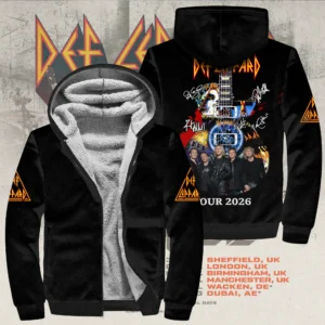 Def Leppard Tour 2026 Fleece Hoodie - 3D Graphic Rock Band Zip Up Sweatshirt