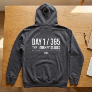 Day 1 365 The Journey Starts Hoodie - Inspirational New Year 2026 Motivational Quote Sweatshirt