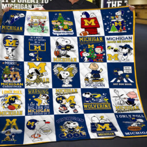 Michigan Wolverines Snoopy Quilt Blanket - NCAA Collage Style Fan Gift