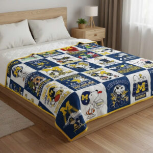 Michigan Wolverines Snoopy Quilt Blanket - NCAA Collage Style Fan Gift